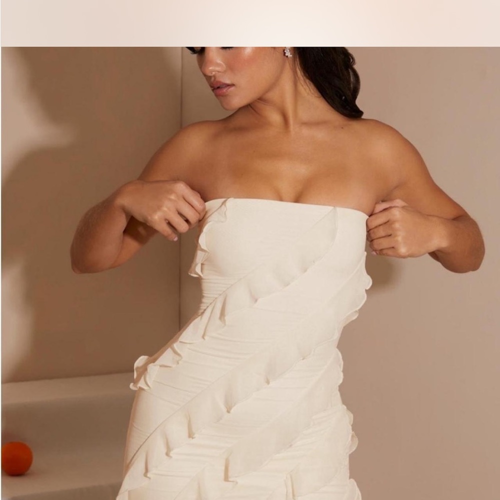 Oh Polly Cream Strapless Bodycon Dress for Weddings